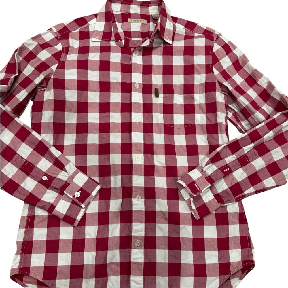 Burberry Men's Red and White Plaid Shirt